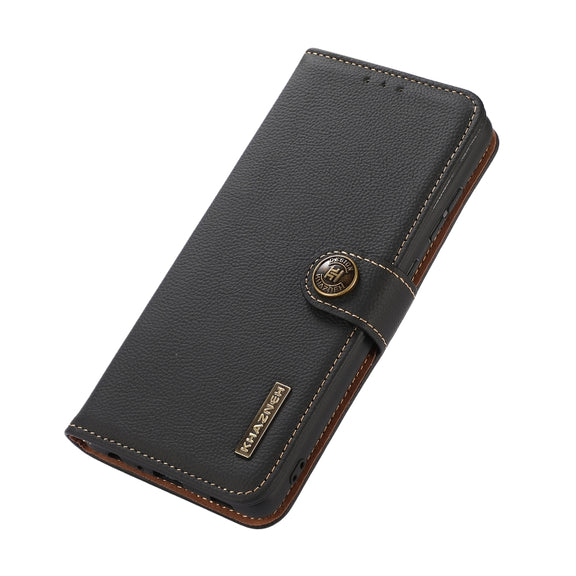 For Google Pixel 8a KHAZNEH Custer Genuine Leather RFID Phone Case(Black)