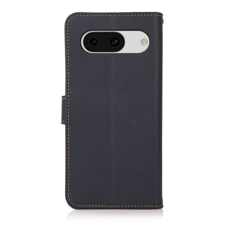 For Google Pixel 8a KHAZNEH Custer Genuine Leather RFID Phone Case(Blue)