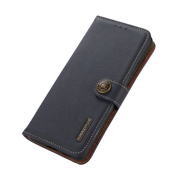 For Google Pixel 8a KHAZNEH Custer Genuine Leather RFID Phone Case(Blue)
