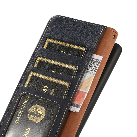 For Google Pixel 8a KHAZNEH Custer Genuine Leather RFID Phone Case(Blue)