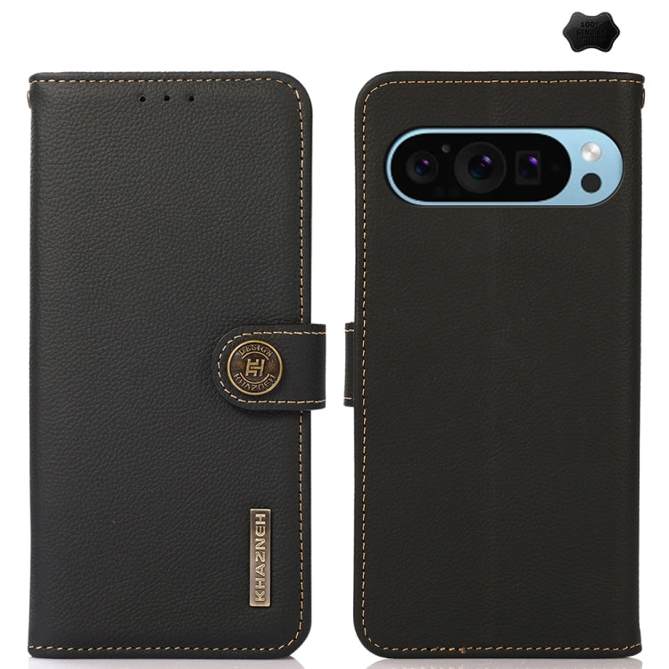 For Google Pixel 9 KHAZNEH Custer Genuine Leather RFID Phone Case(Black)