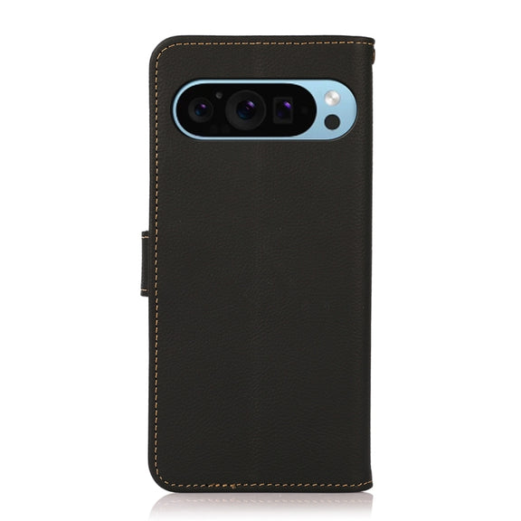 For Google Pixel 9 KHAZNEH Custer Genuine Leather RFID Phone Case(Black)