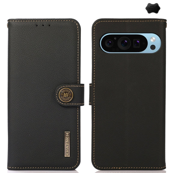 For Google Pixel 9 KHAZNEH Custer Genuine Leather RFID Phone Case(Black)