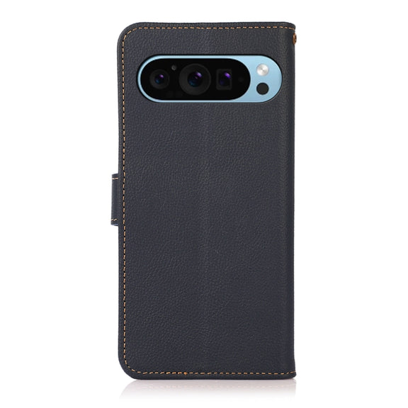 For Google Pixel 9 KHAZNEH Custer Genuine Leather RFID Phone Case(Blue)