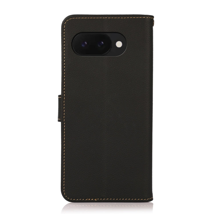 For Google Pixel 9a KHAZNEH Custer Genuine Leather RFID Phone Case(Black)