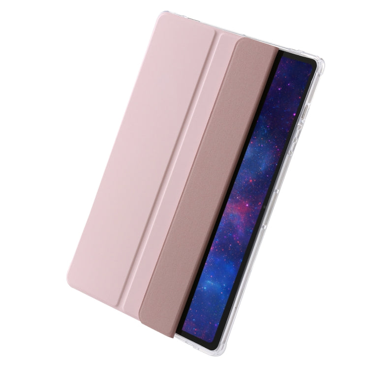 For Samsung Galaxy Tab S9 3-Fold Clear Acrylic Leather Tablet Case(Pink)