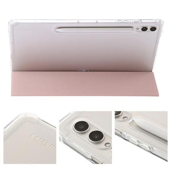 For Samsung Galaxy Tab S9 3-Fold Clear Acrylic Leather Tablet Case(Pink)