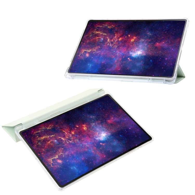 For Samsung Galaxy Tab S9+ 3-Fold Clear Acrylic Leather Tablet Case(Green)