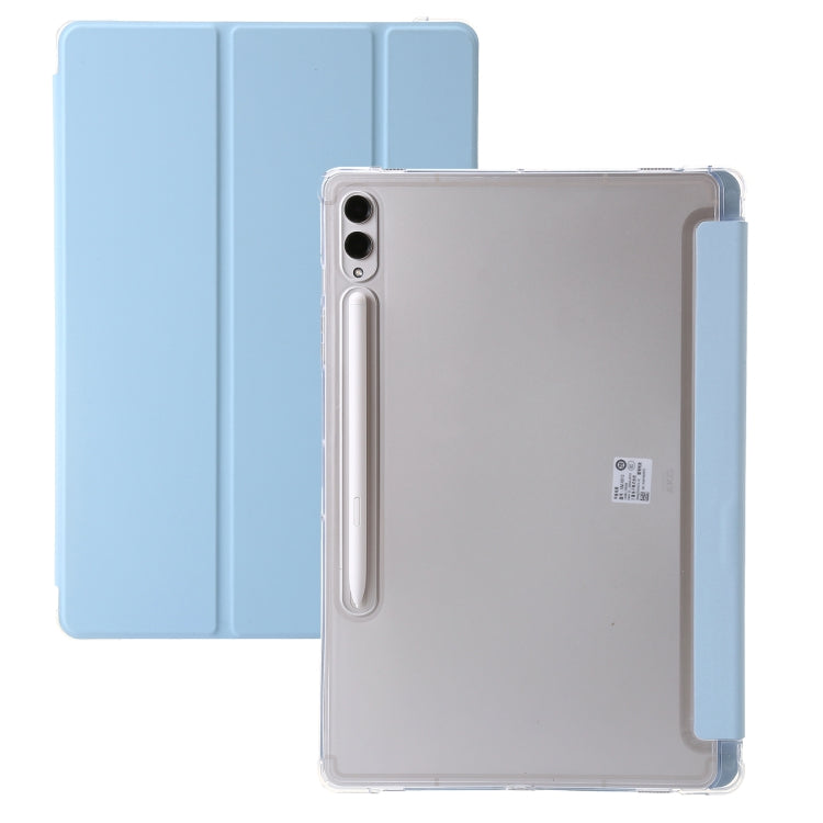 For Samsung Galaxy Tab S9+ 3-Fold Clear Acrylic Leather Tablet Case(Ice Blue)