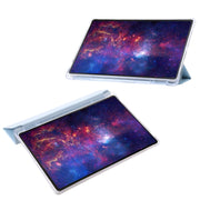 For Samsung Galaxy Tab S9+ 3-Fold Clear Acrylic Leather Tablet Case(Ice Blue)
