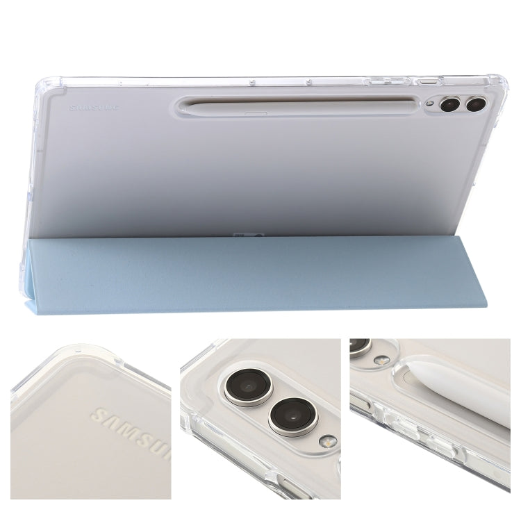 For Samsung Galaxy Tab S9+ 3-Fold Clear Acrylic Leather Tablet Case(Ice Blue)
