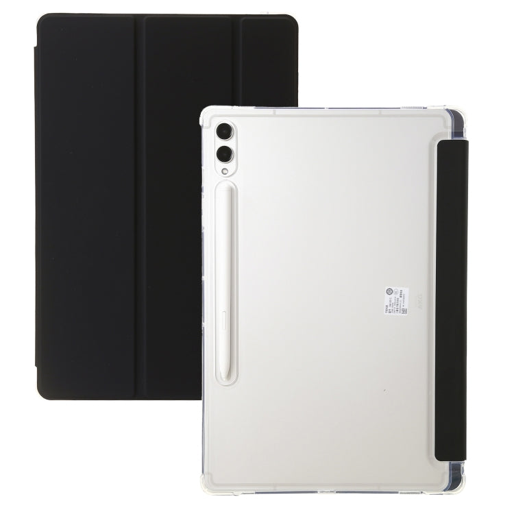 For Samsung Galaxy Tab S9+ 3-Fold Clear Acrylic Leather Tablet Case(Black)