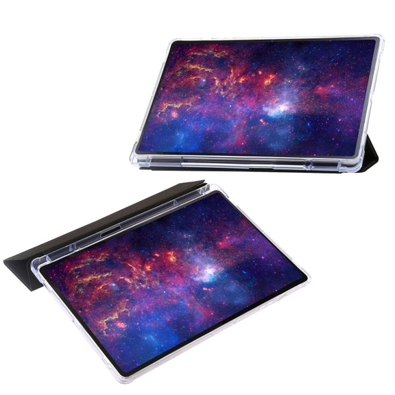 For Samsung Galaxy Tab S9+ 3-Fold Clear Acrylic Leather Tablet Case(Black)
