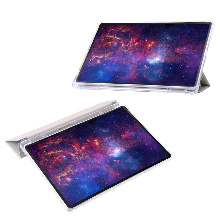 For Samsung Galaxy Tab S9+ 3-Fold Clear Acrylic Leather Tablet Case(Grey)