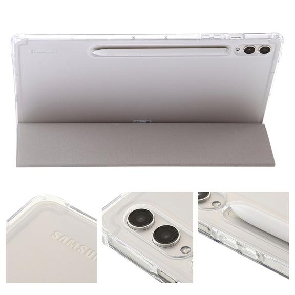 For Samsung Galaxy Tab S9+ 3-Fold Clear Acrylic Leather Tablet Case(Grey)