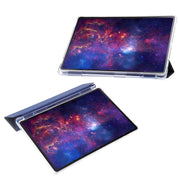 For Samsung Galaxy Tab S9 Ultra/S8 Ultra 3-Fold Clear Acrylic Leather Tablet Case(Dark Blue)