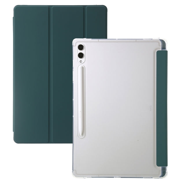 For Samsung Galaxy Tab S10 Ultra 3-Fold Clear Acrylic Leather Tablet Case(Deep Green)