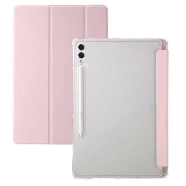 For Samsung Galaxy Tab S10 Ultra 3-Fold Clear Acrylic Leather Tablet Case(Pink)