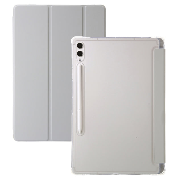 For Samsung Galaxy Tab S10 Ultra 3-Fold Clear Acrylic Leather Tablet Case(Grey)