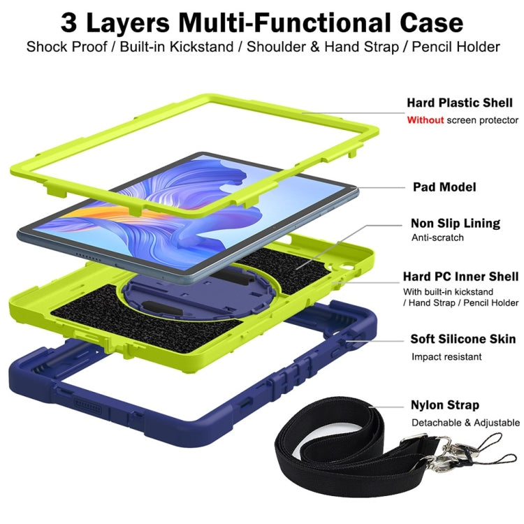 For Honor Pad X8 360 Degree Rotation PC Contrast Silicone Tablet Case(Navy Blue + Yellow Green)