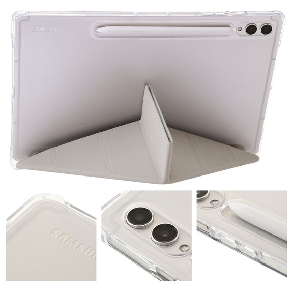 For Samsung Galaxy Tab S9 Clear Acrylic Deformation Leather Tablet Case(Grey)