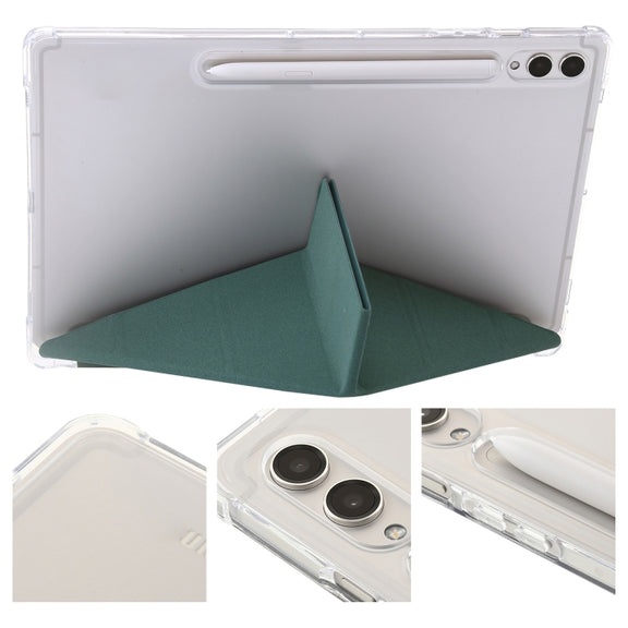 For Samsung Galaxy Tab S9 FE Clear Acrylic Deformation Leather Tablet Case(Deep Green)