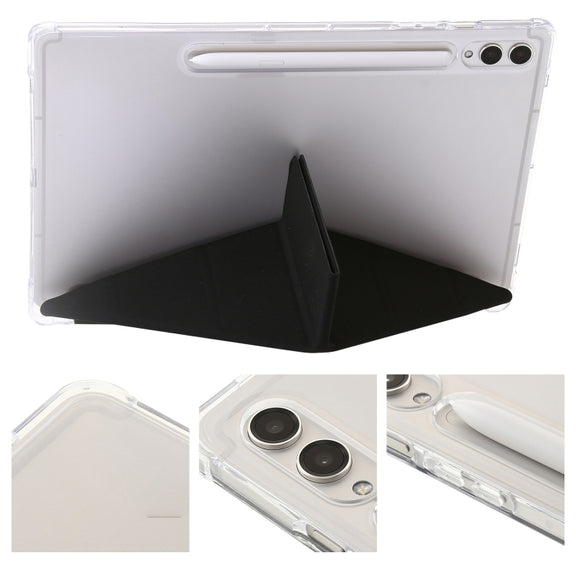 For Samsung Galaxy Tab S9 FE+ Clear Acrylic Deformation Leather Tablet Case(Black)