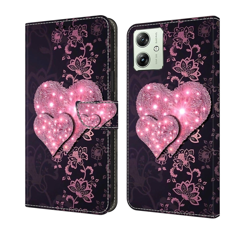 For Motorola Moto G54 Crystal 3D Shockproof Protective Leather Phone Case(Lace Love)