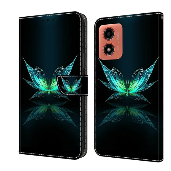 For Motorola Moto G Play 2024 Crystal 3D Shockproof Protective Leather Phone Case(Reflection Dutterfly)