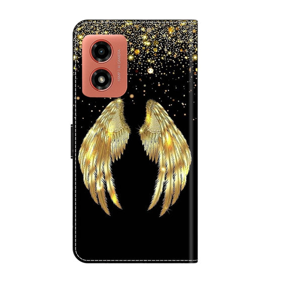 For Motorola Moto G Play 2024 Crystal 3D Shockproof Protective Leather Phone Case(Golden Wings)