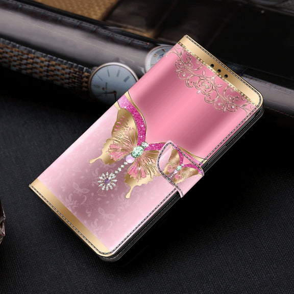 For Motorola Moto G24 Crystal 3D Shockproof Protective Leather Phone Case(Pink Bottom Butterfly)