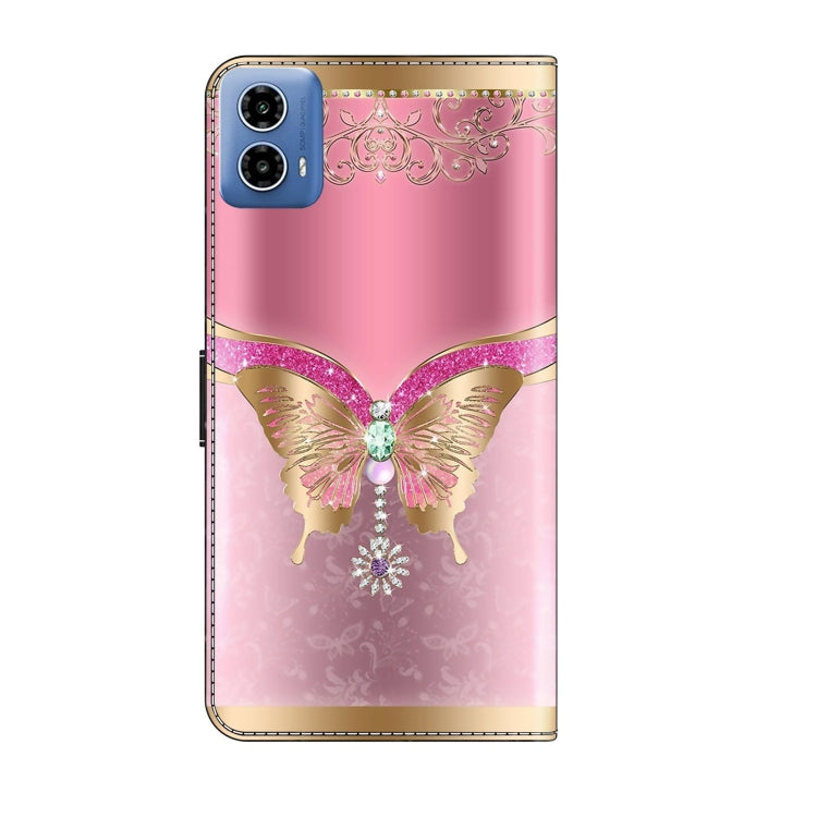 For Motorola Moto G24 Crystal 3D Shockproof Protective Leather Phone Case(Pink Bottom Butterfly)