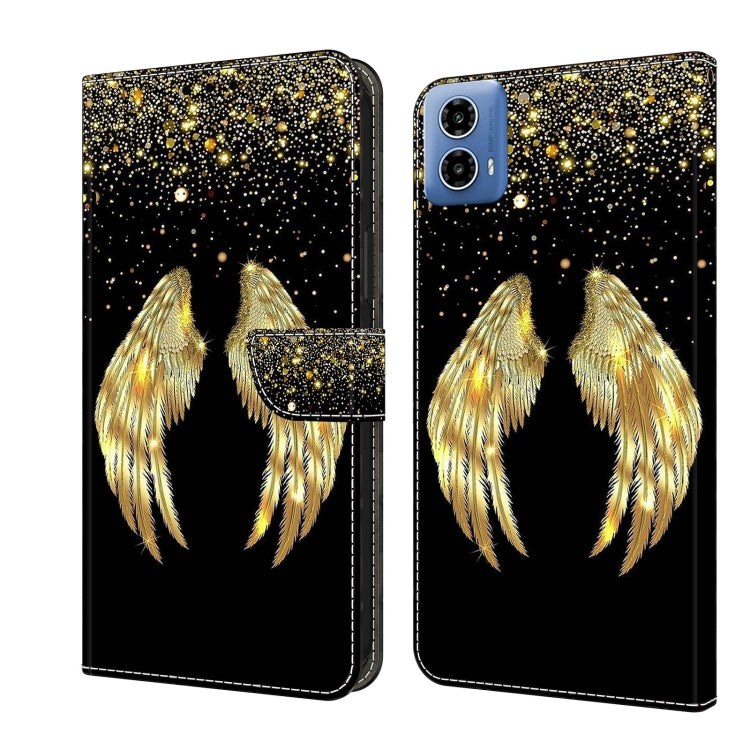 For Motorola Moto G24 Crystal 3D Shockproof Protective Leather Phone Case(Golden Wings)