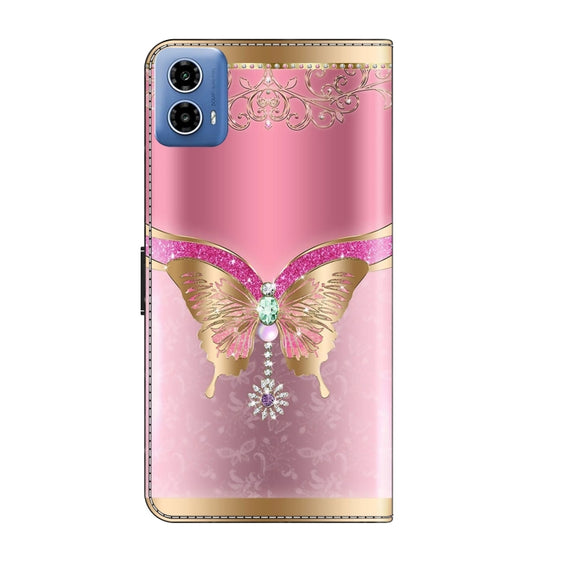 For Motorola Moto G24 Power Crystal 3D Shockproof Protective Leather Phone Case(Pink Bottom Butterfly)