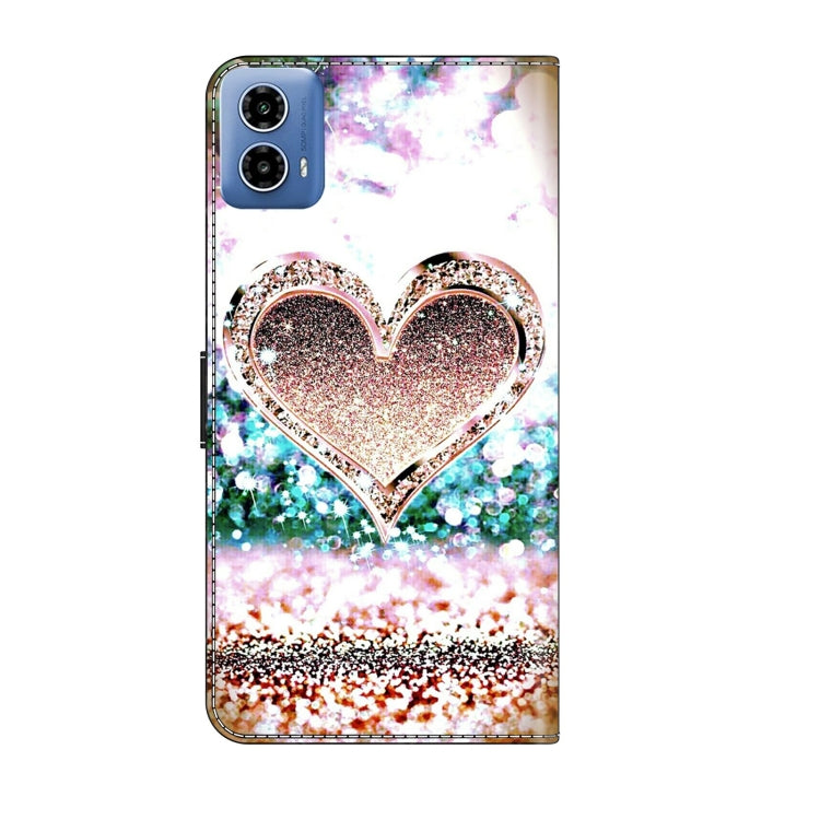 For Motorola Moto G34 Crystal 3D Shockproof Protective Leather Phone Case(Pink Diamond Heart)