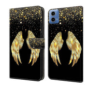 For Motorola Moto G34 Crystal 3D Shockproof Protective Leather Phone Case(Golden Wings)