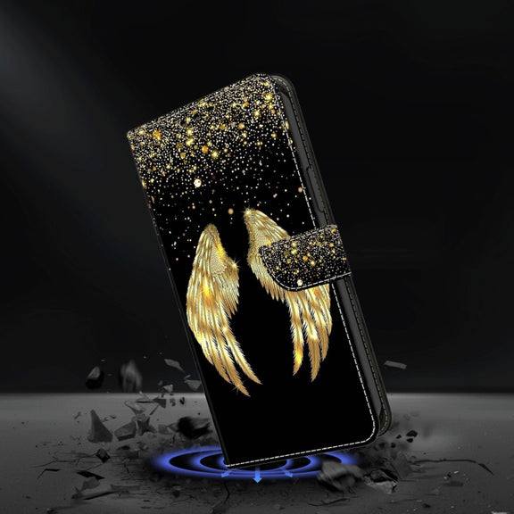 For Motorola Moto G34 Crystal 3D Shockproof Protective Leather Phone Case(Golden Wings)