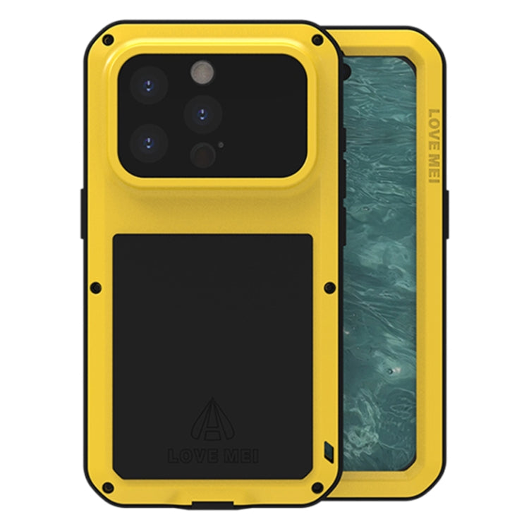 For iPhone 15 Pro LOVE MEI Metal Shockproof Life Water-resistant Dustproof Phone Case(Yellow)