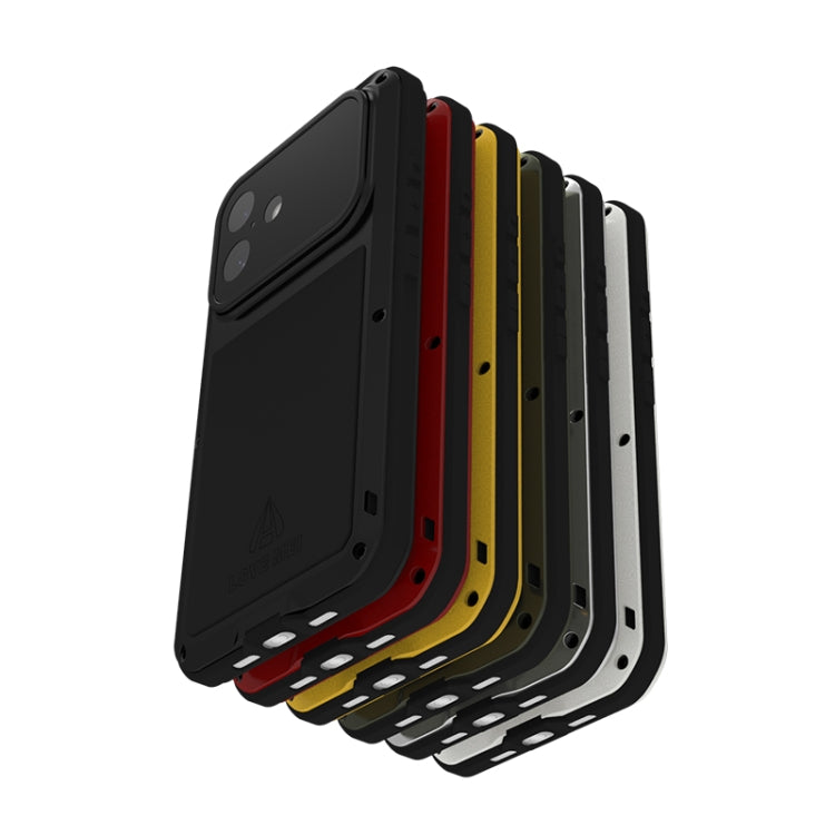For iPhone 16 LOVE MEI Metal Shockproof Life Water-resistant Dustproof Phone Case(Black)