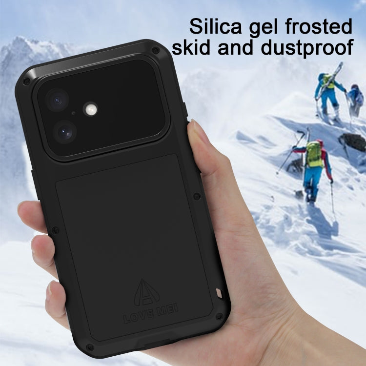 For iPhone 16 LOVE MEI Metal Shockproof Life Water-resistant Dustproof Phone Case(Black)