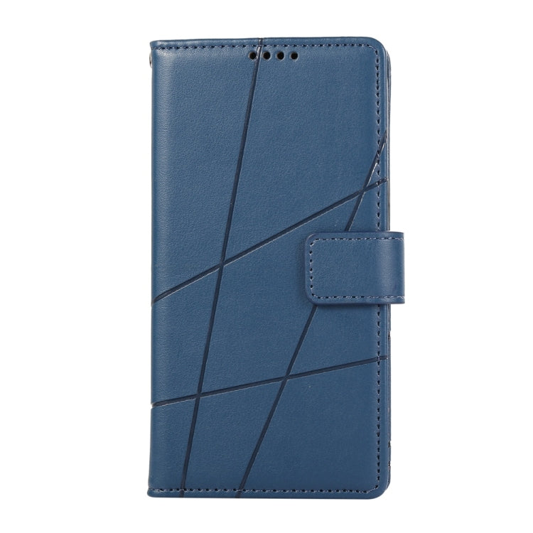 For iPhone 16e PU Genuine Leather Texture Embossed Line Phone Case(Blue)
