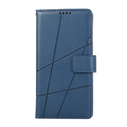 For iPhone 16e PU Genuine Leather Texture Embossed Line Phone Case(Blue)