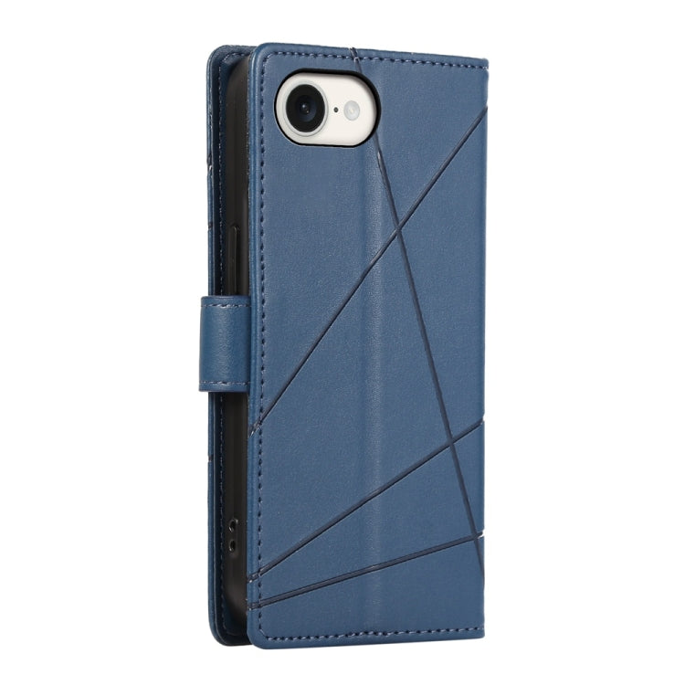For iPhone 16e PU Genuine Leather Texture Embossed Line Phone Case(Blue)