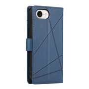 For iPhone 16e PU Genuine Leather Texture Embossed Line Phone Case(Blue)