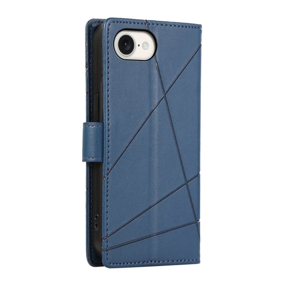 For iPhone 16e PU Genuine Leather Texture Embossed Line Phone Case(Blue)