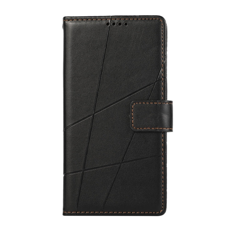 For iPhone 16e PU Genuine Leather Texture Embossed Line Phone Case(Black)