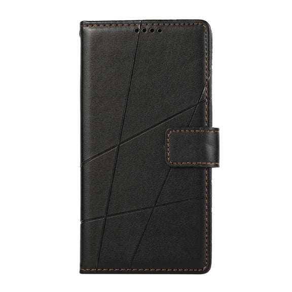 For iPhone 16e PU Genuine Leather Texture Embossed Line Phone Case(Black)