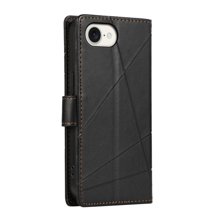 For iPhone 16e PU Genuine Leather Texture Embossed Line Phone Case(Black)