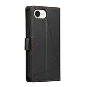 For iPhone 16e PU Genuine Leather Texture Embossed Line Phone Case(Black)