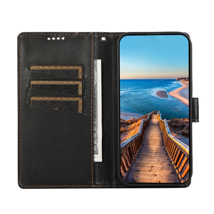 For iPhone 16e PU Genuine Leather Texture Embossed Line Phone Case(Black)